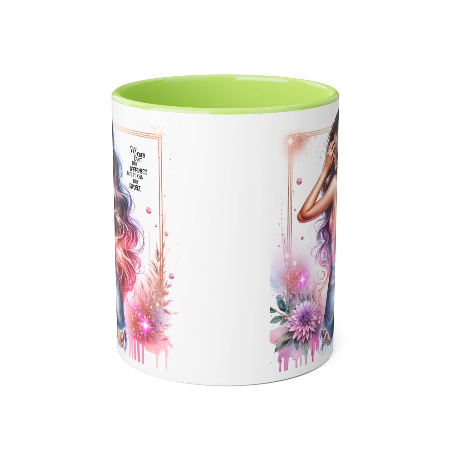 Money Can't Buy Happiness But It Can Buy Divorce Humoristic Gorgeous Floral Accent Mug, Inspirational Coffee Cup, Perfect Gift for Her, Girl Boss Mug, Motivational Drinkware