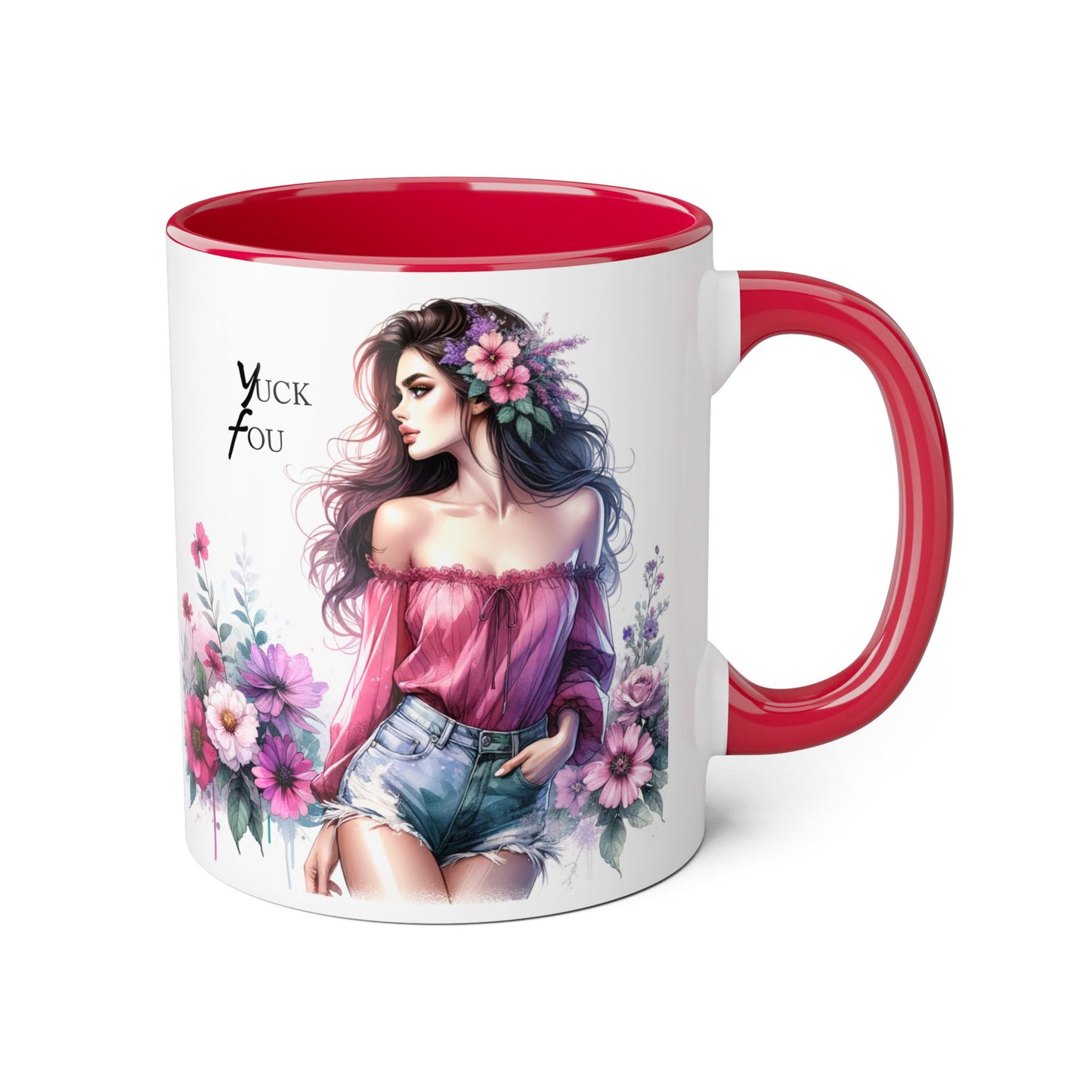 Yuck Fou Floral Boho Accent Mug, 11oz Coffee Cup, Gifts for Her, Birthday Present, Unique Art Mug, Home Decor
