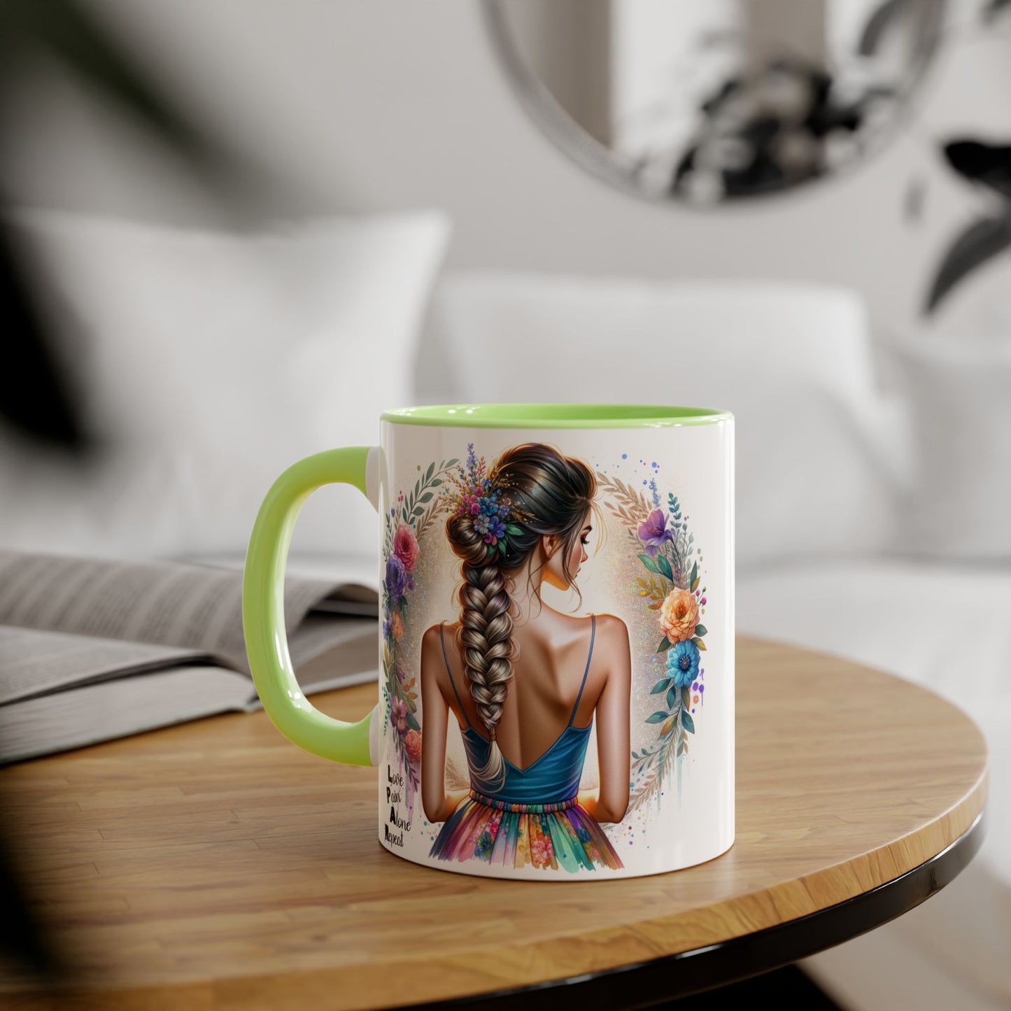 Artistic Accent Mug, Floral Coffee Cup, Unique Gifts for Her, Inspirational Drinkware, Love Yourself Mugs, Boho Style