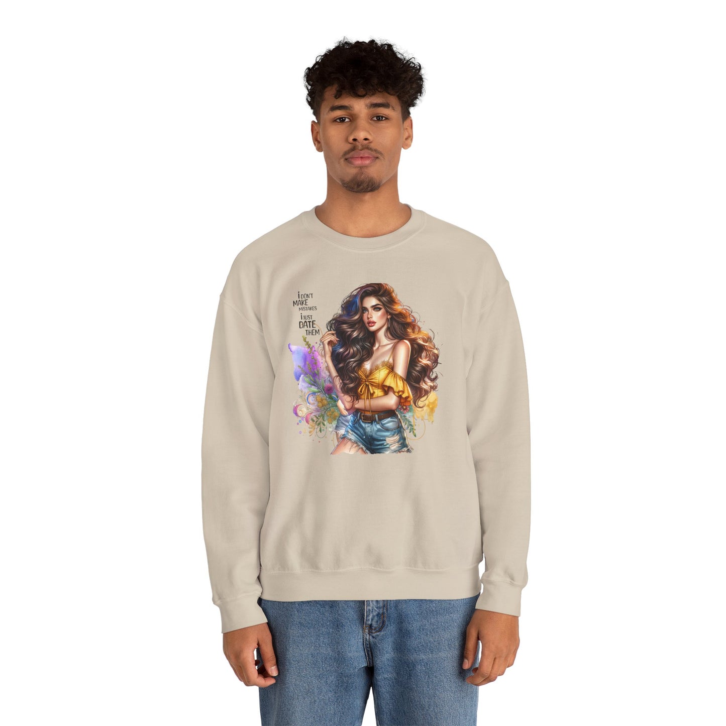 I Don`t  Make Mistakes, I Just Date Them Artistic Crewneck Sweatshirt - Perfect for Casual Outings, Gifts, Festivities, and Everyday Comfort, Featuring Colorful Designs