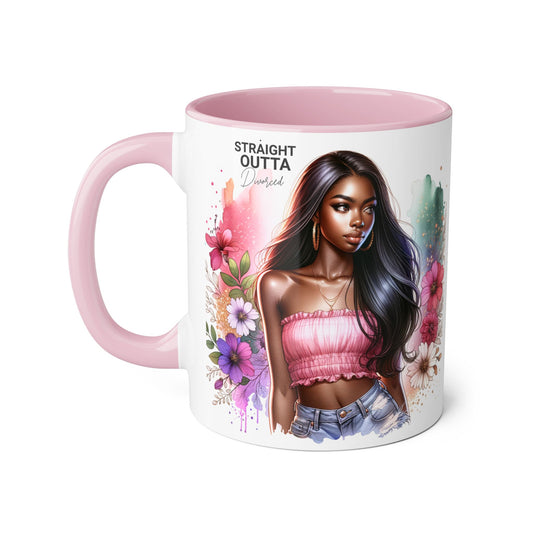 Straight Outta Divorced Humoristic Vibrant Accent Mugs, Gift for Her, Motivational Coffee Mug, Floral Design Mug, Unique Art Mug, Birthday Gift Idea, Home Decor