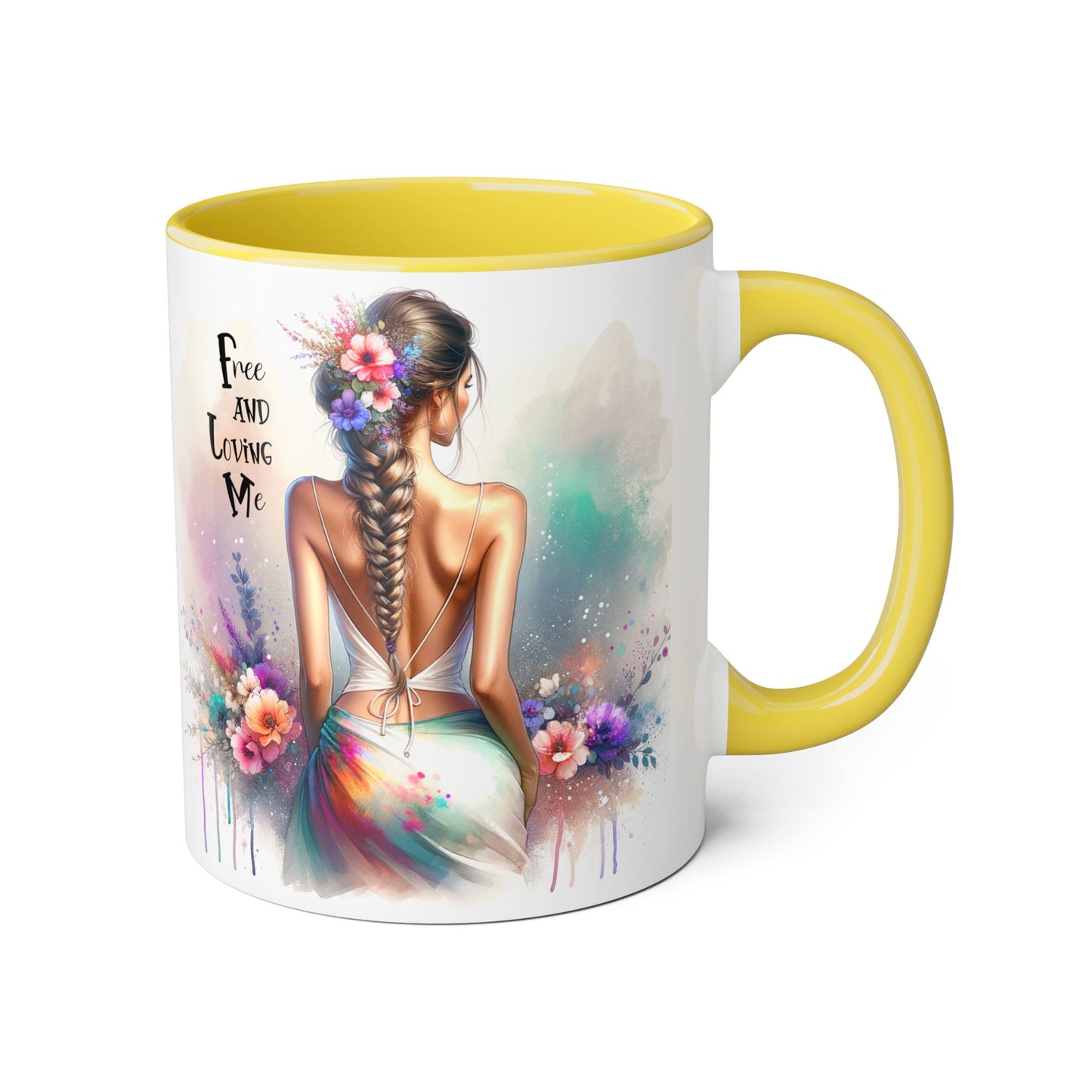 Free and Loving Me Bohemian Accent Mug, Inspirational Coffee Cup for Dreamers, Artistic Floral Mug, Gift for Her, Home Decor, 11oz Tea Mug