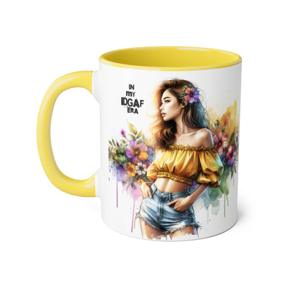 Colorful IDGAF Era Accent Mugs, Unique Coffee Cup for Bold Souls, Gifts for Women, Floral Design Mugs, Fun Cafe Mugs