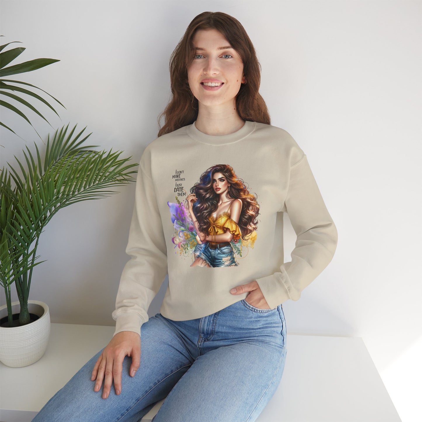 I Don`t  Make Mistakes, I Just Date Them Artistic Crewneck Sweatshirt - Perfect for Casual Outings, Gifts, Festivities, and Everyday Comfort, Featuring Colorful Designs
