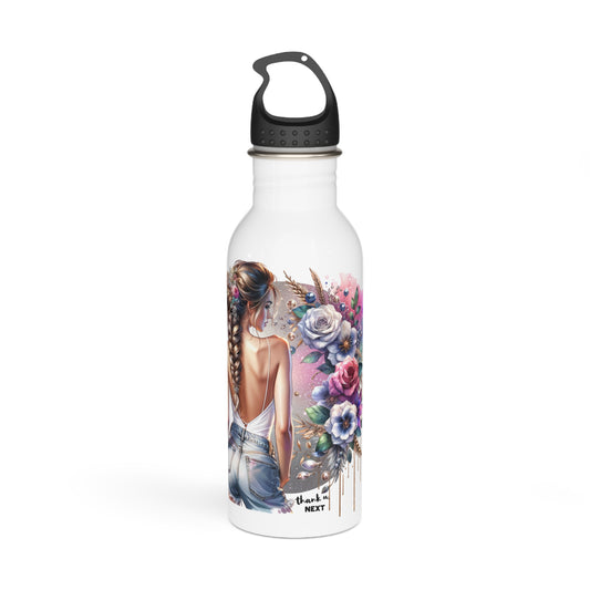 Thank U, Next Chic Floral Water Bottle, Motivational Drinkware, Eco-Friendly Stainless Steel, Fitness Hydration, Unique Gift for Her