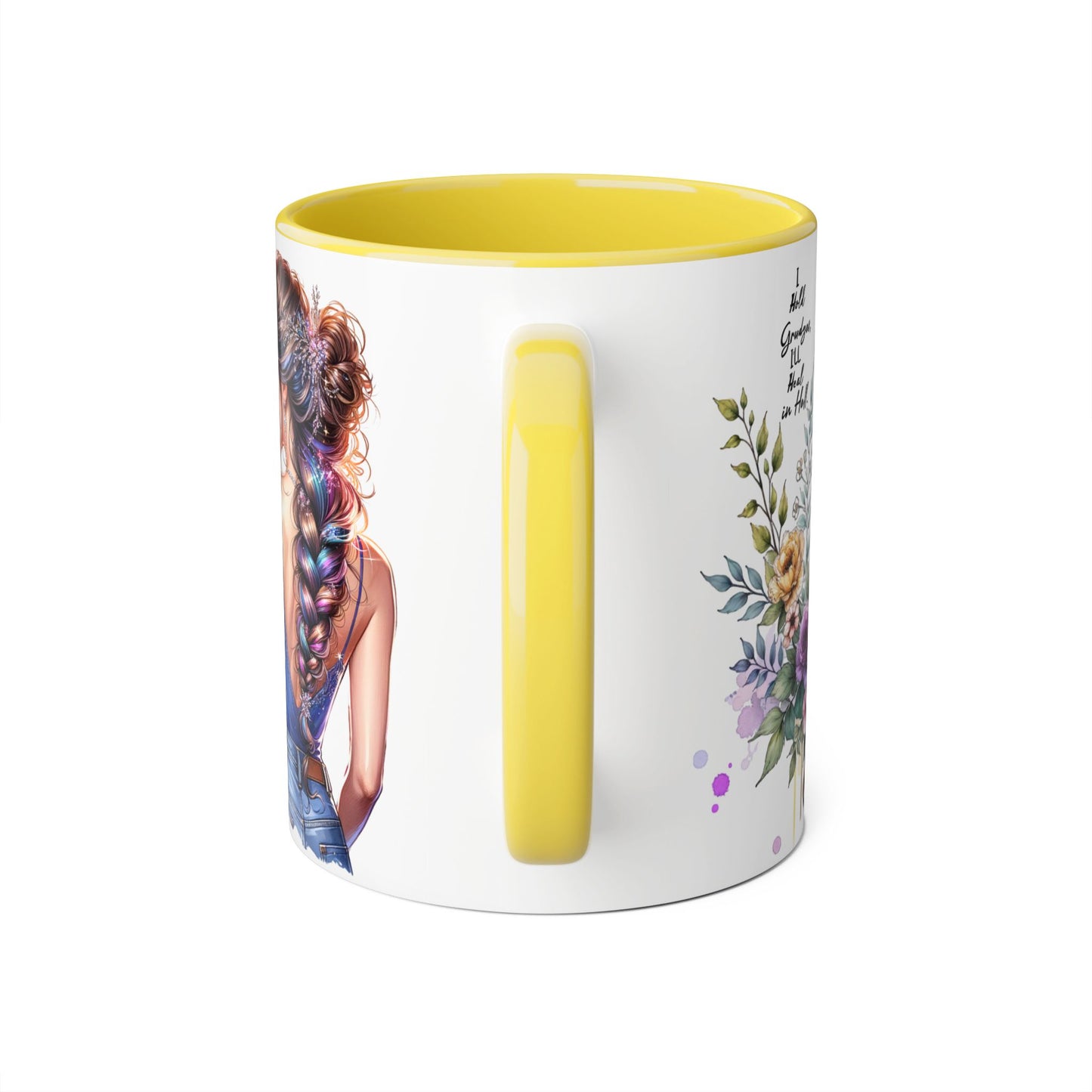 I Hold Grudges, I'll Heal in Hell  Humoristic Floral Inspirational Accent Mug, 11oz Coffee Cup, Gift for Her, Home Office Decor, Mother's Day, Personalized Drinkware
