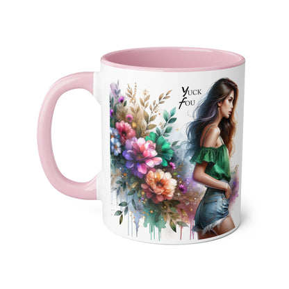 Yuck Fou Floral Accent Mug, 11oz Ceramic Coffee Cup, Inspirational Gift, Home Decor, Unique Art Mug, Perfect for Coffee Lovers