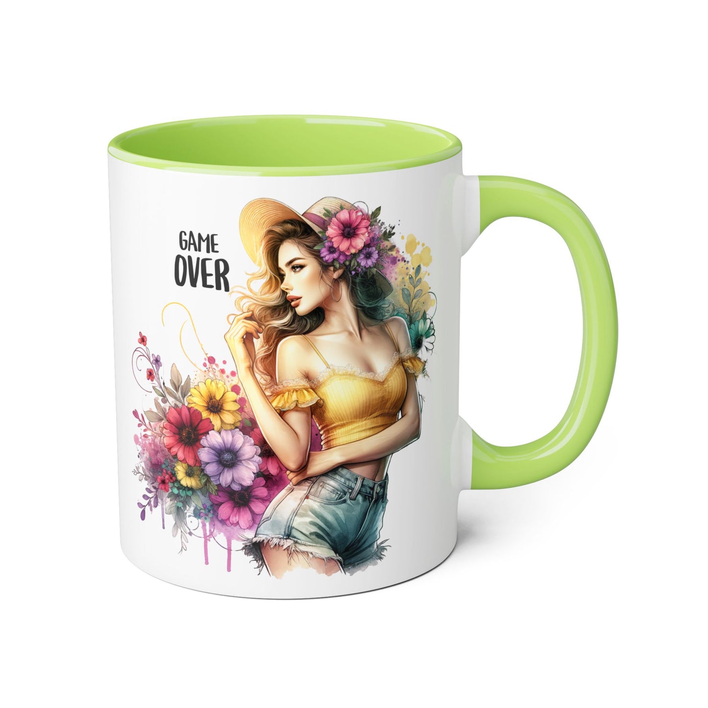 Game Over Floral Accent Mug, Gift for Gamers, Coffee Tea Cup, Home Decor, Birthday, Celebration, Unique Mug
