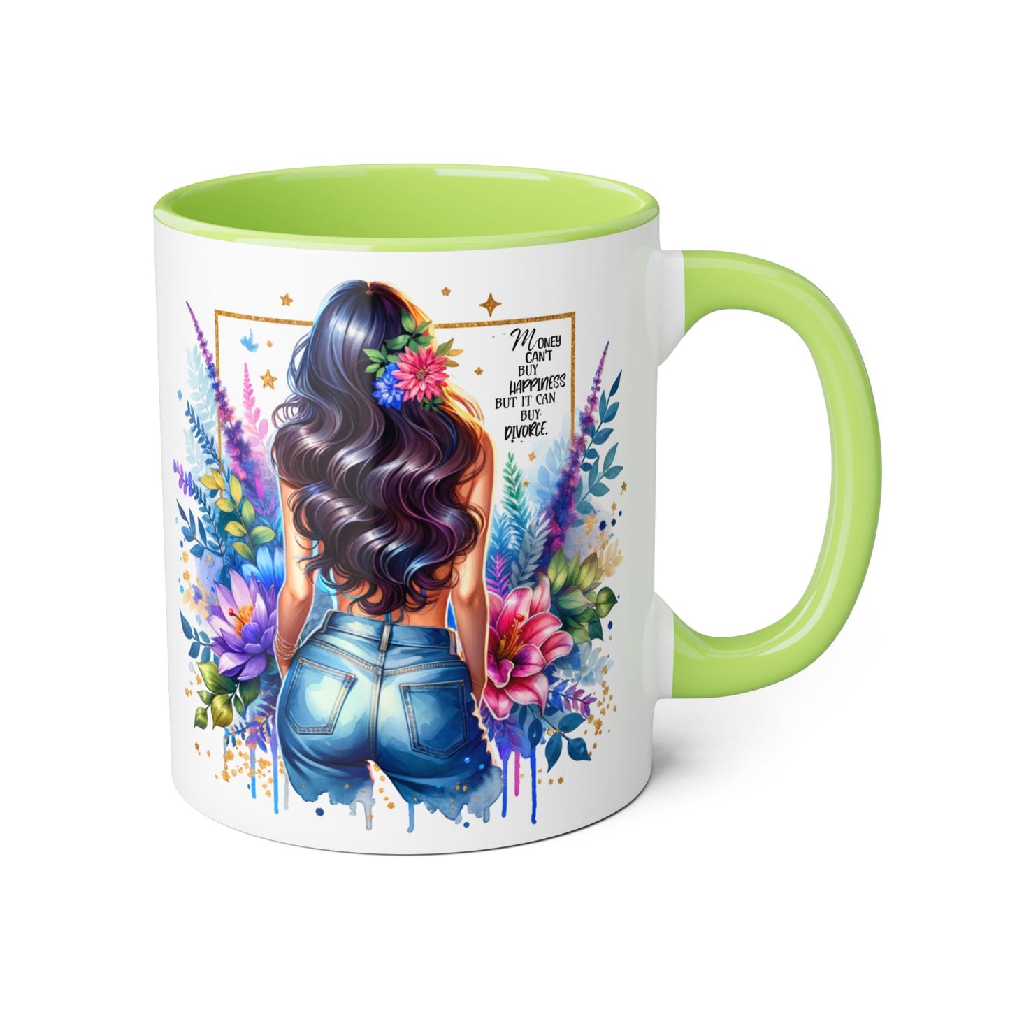 Money Can't Buy Happiness But It Can Buy Divorce Humoristic Floral Accent Mug, Vibrant Coffee Cup, Nature Lover Gift, Artistic Drinkware, Personalized Floral Mug, Mother's Day Tea Mug