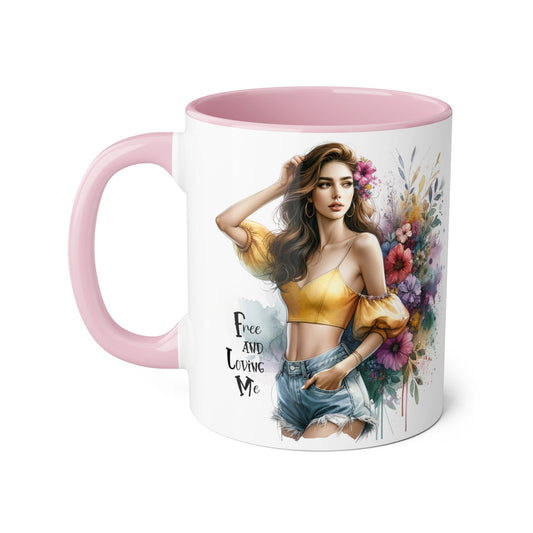 Free and Loving Me Bohemian Floral Accent Mug, Women's Gift, Coffee Mug, Inspirational Coffee Cup, Tea Lover's Mug