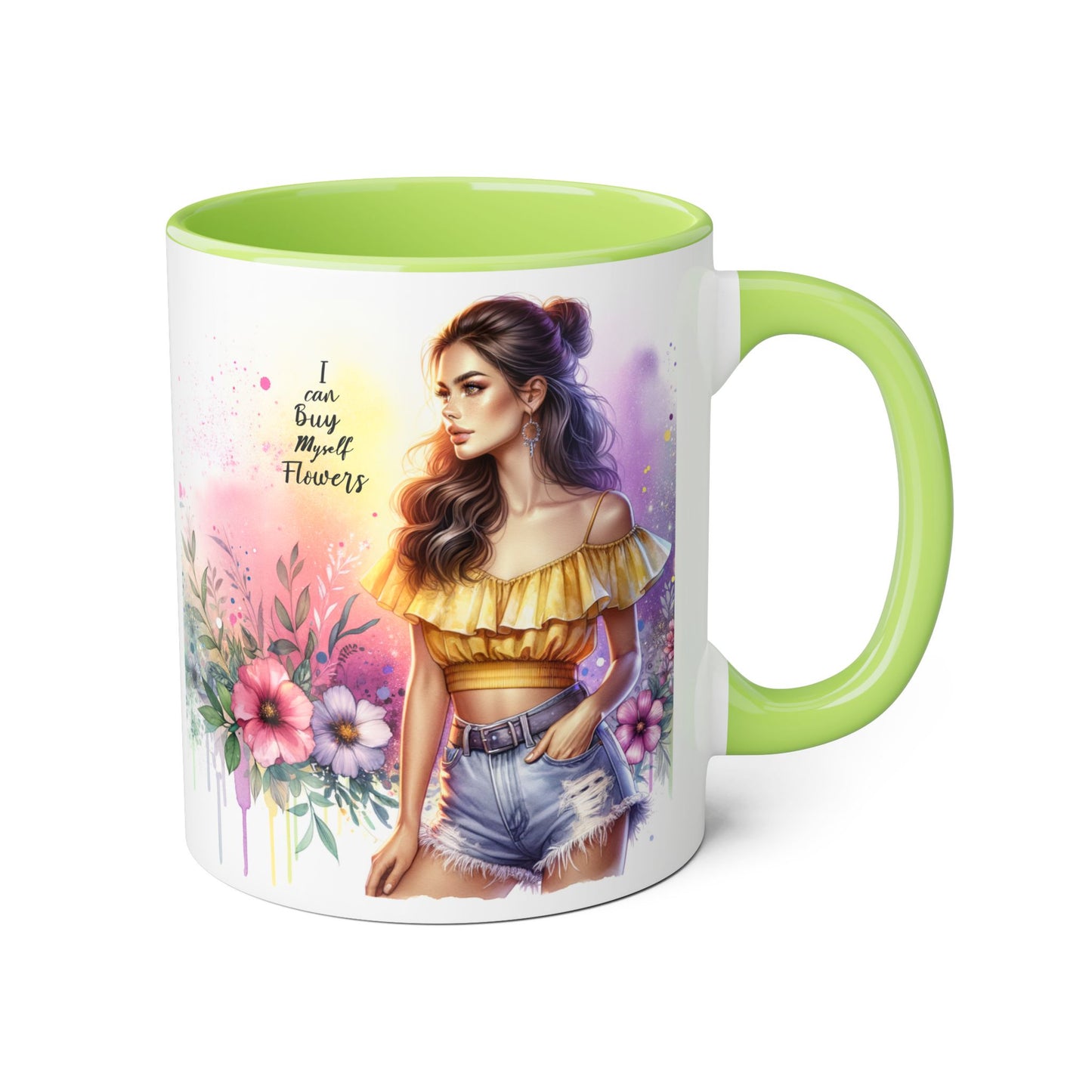 I Can Buy Myself Flowers Colorful Floral Accent Mug, 11oz Coffee Cup, Bohemian Style Drinkware, Perfect Gift for Garden Lovers, Ideal for Birthdays, Mother's Day