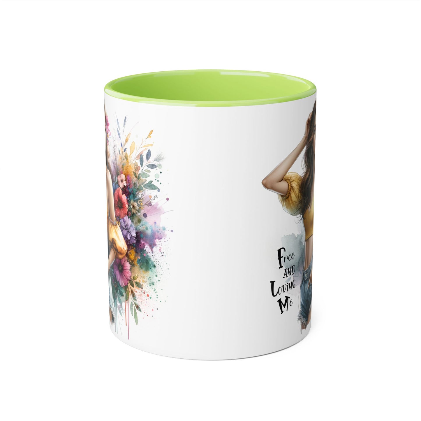 Free and Loving Me Bohemian Floral Accent Mug, Women's Gift, Coffee Mug, Inspirational Coffee Cup, Tea Lover's Mug