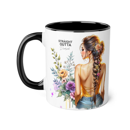 Straight Outta Divorced Humoristic Chic Floral Accent Mug with Elegant Design, Coffee Lover Gift, Home Decor, Mother's Day Present, Artistic Drinkware
