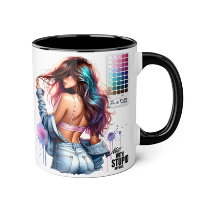 Not With Stupid Anymore Humoristic Vibrant Accent Mug - Perfect Gift for Creative Souls, Quirky Coffee Lover, Art Enthusiast, Birthday, or Just Because