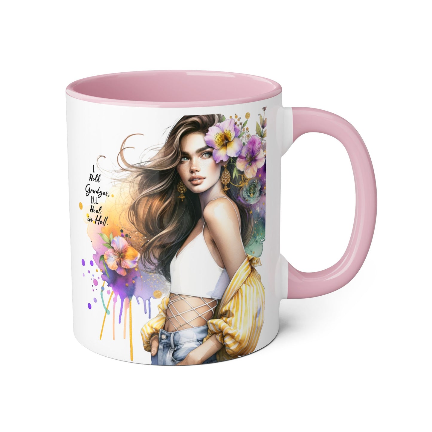 I Hold Grudges, I'll Heal in Hell  Humoristic Elegant Floral Accent Mugs for Coffee Lovers, Inspirational Gift, Home Decor, Unique Art, Perfect for Birthdays, Mother’s Day
