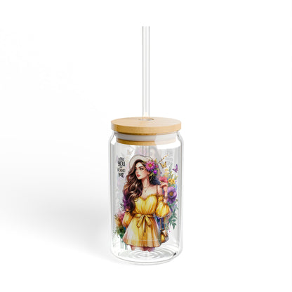 Lost You and Found Me Floral Sipper Glass, Stylish Drinkware for Summer, Gift for Her, Eco-Friendly Glass Cup, Cozy Home Decor, Perfect for Parties