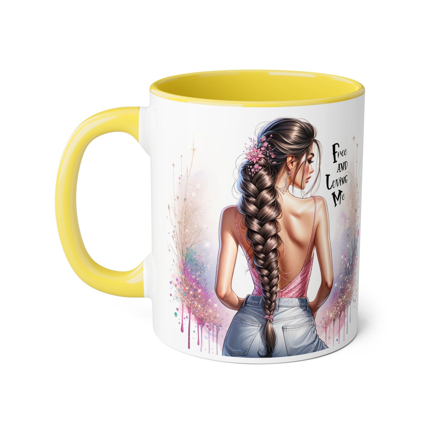 Empowerment Accent Mug, 11oz - Free And Loving Me Design, Inspirational Gift, Coffee Lovers, Self-Love, Artistic Home Decor, Feminine Vibe