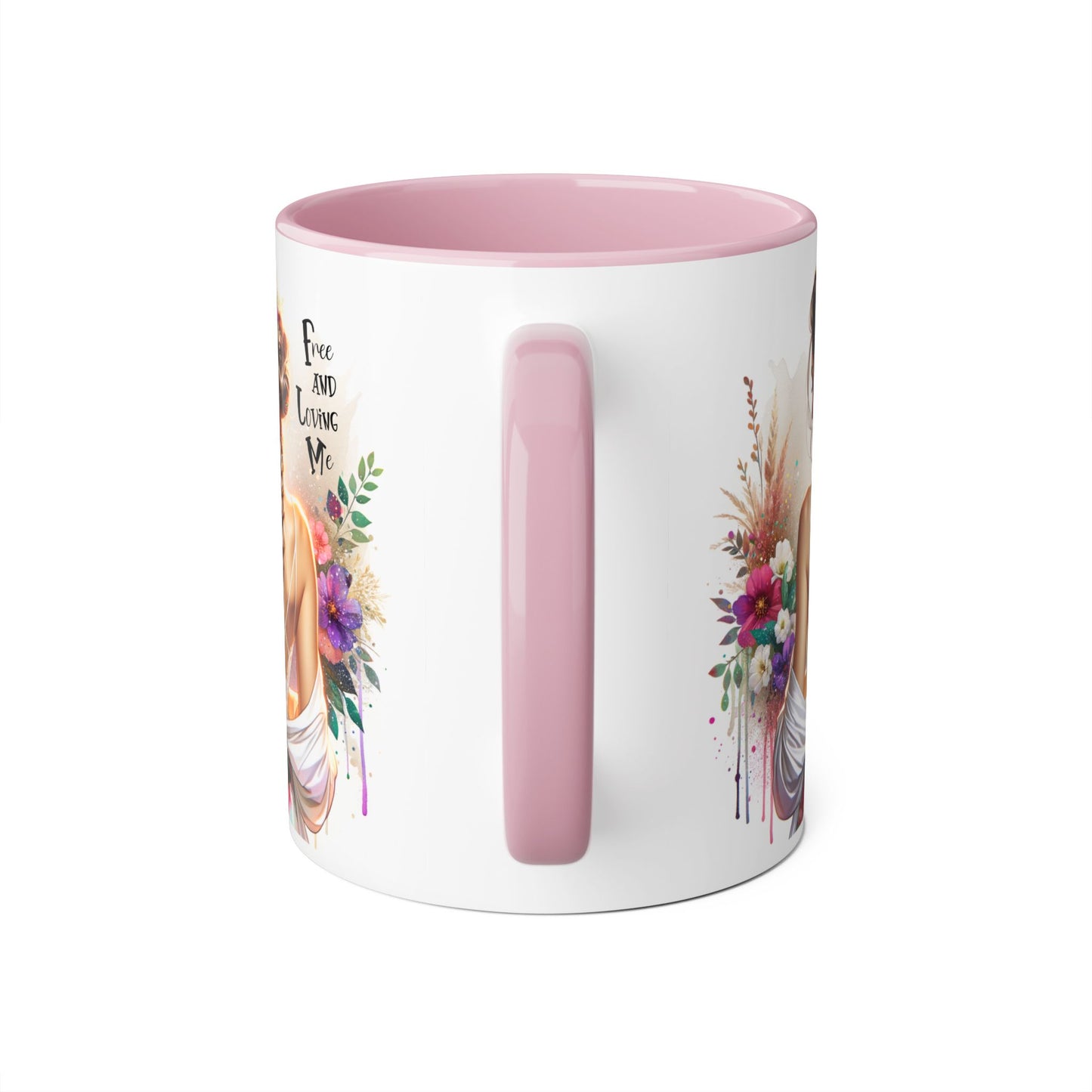 Bohemian Floral Accent Mug, Free and Loving Me Coffee Cup, Gifts for Her, Birthday, Inspirational Drinkware, Home Decor