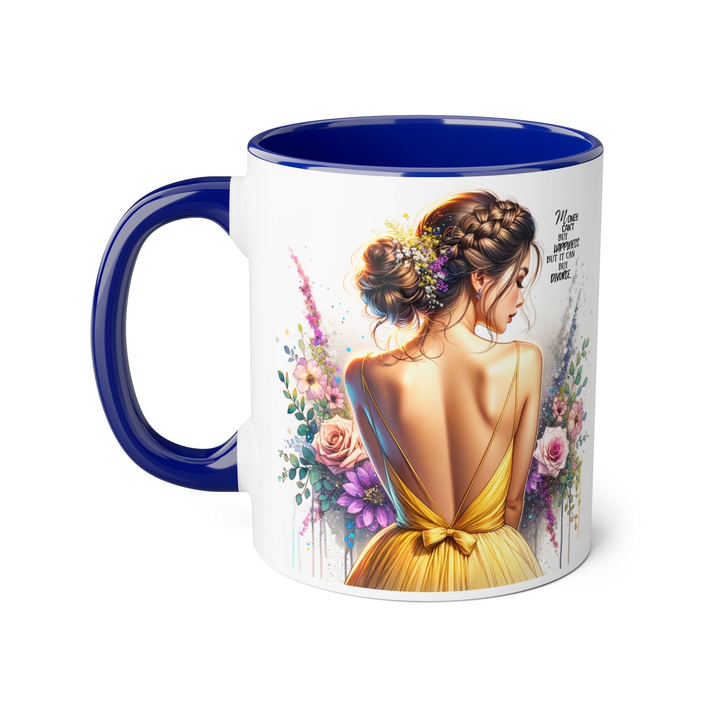 Money Can't Buy Happiness But It Can Buy Divorce Humoristic Elegant Floral Accent Mug, Gift for Her, Coffee Lover, Inspirational Coffee Cup, Birthday Gift Idea, Unique Home Decor