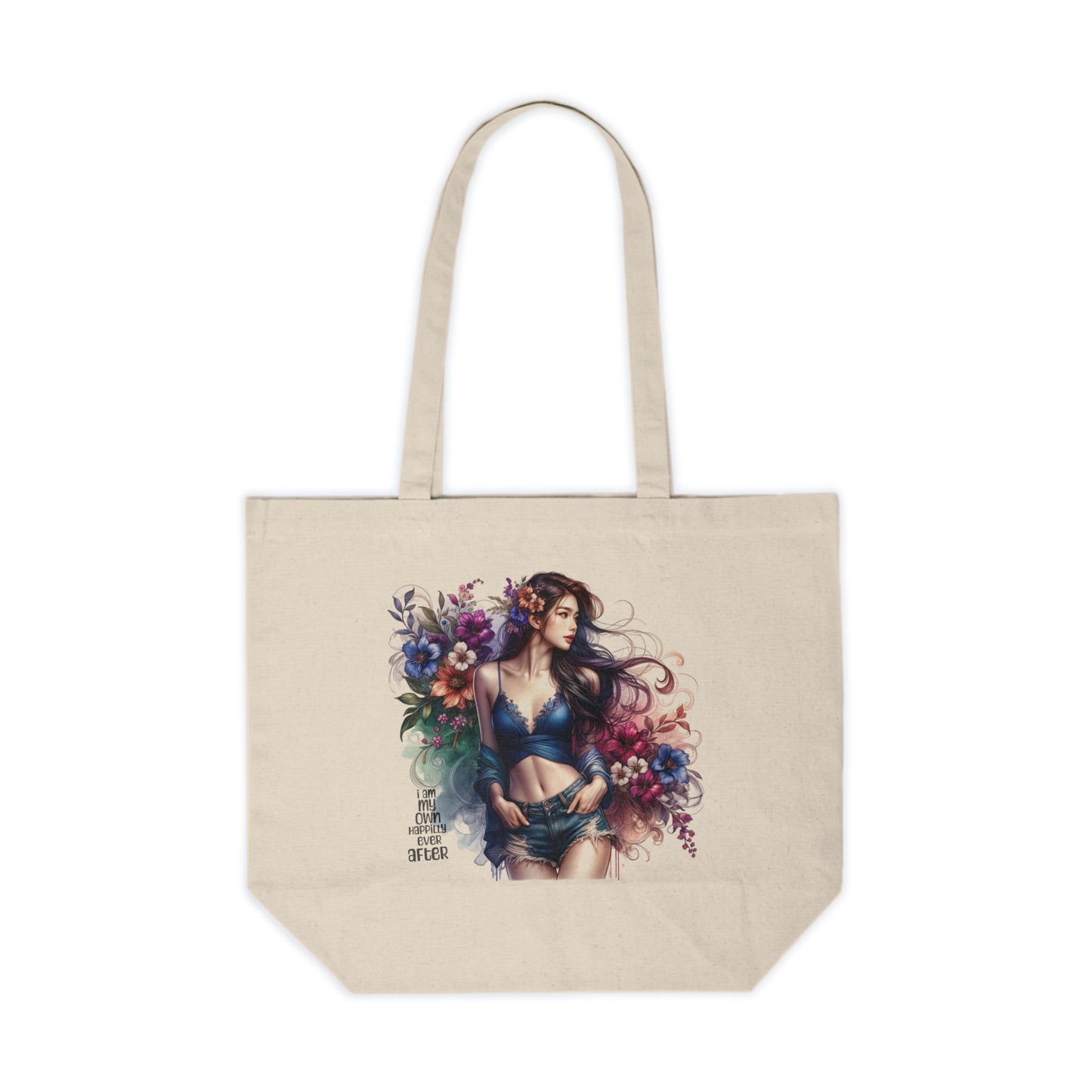 I Am My Own Happily Ever After  Bohemian Floral Canvas Tote Bag, Eco-Friendly Shopper, Market Tote, Beach Bag, Gift for Her