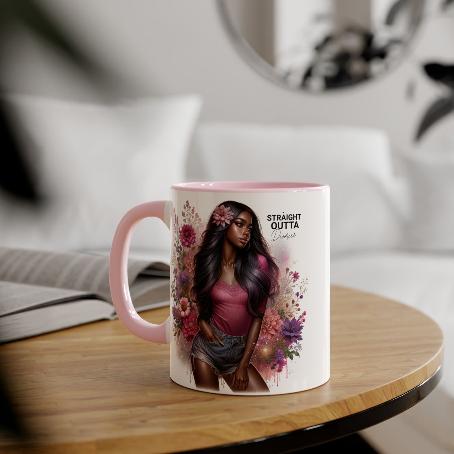 Straight Outta Divorced Humoristic Floral Portrait Accent Mug, Perfect Gift for Her, Coffee Lover, Home Decor, Stylish Drinkware, Mother's Day Gift, Inspirational Cup