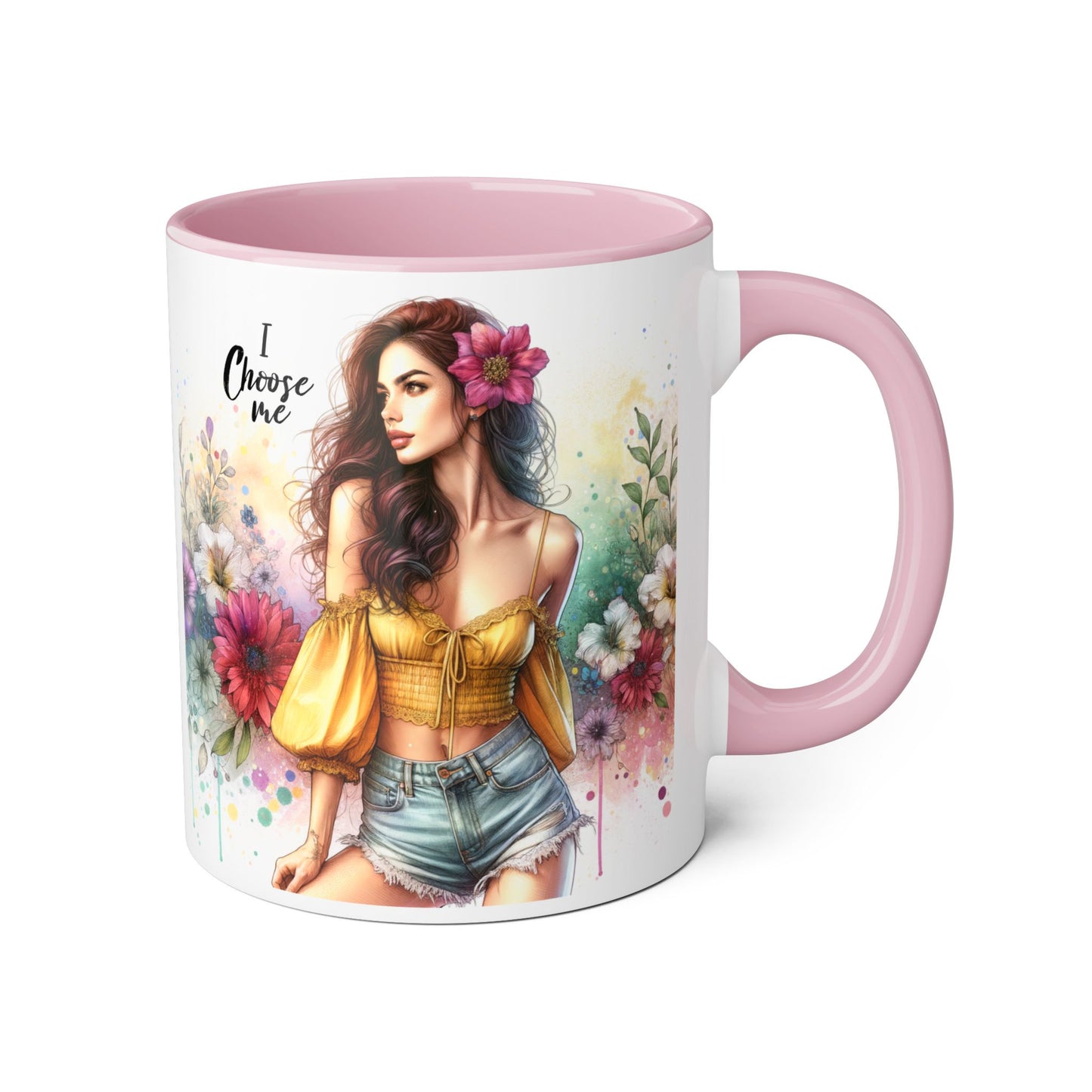 I Choose Me Floral Themed Accent Mugs, 11oz - Eco-Friendly Gift for Self-Care, Birthdays, Friends, Tea Lover, Inspirational Quotes