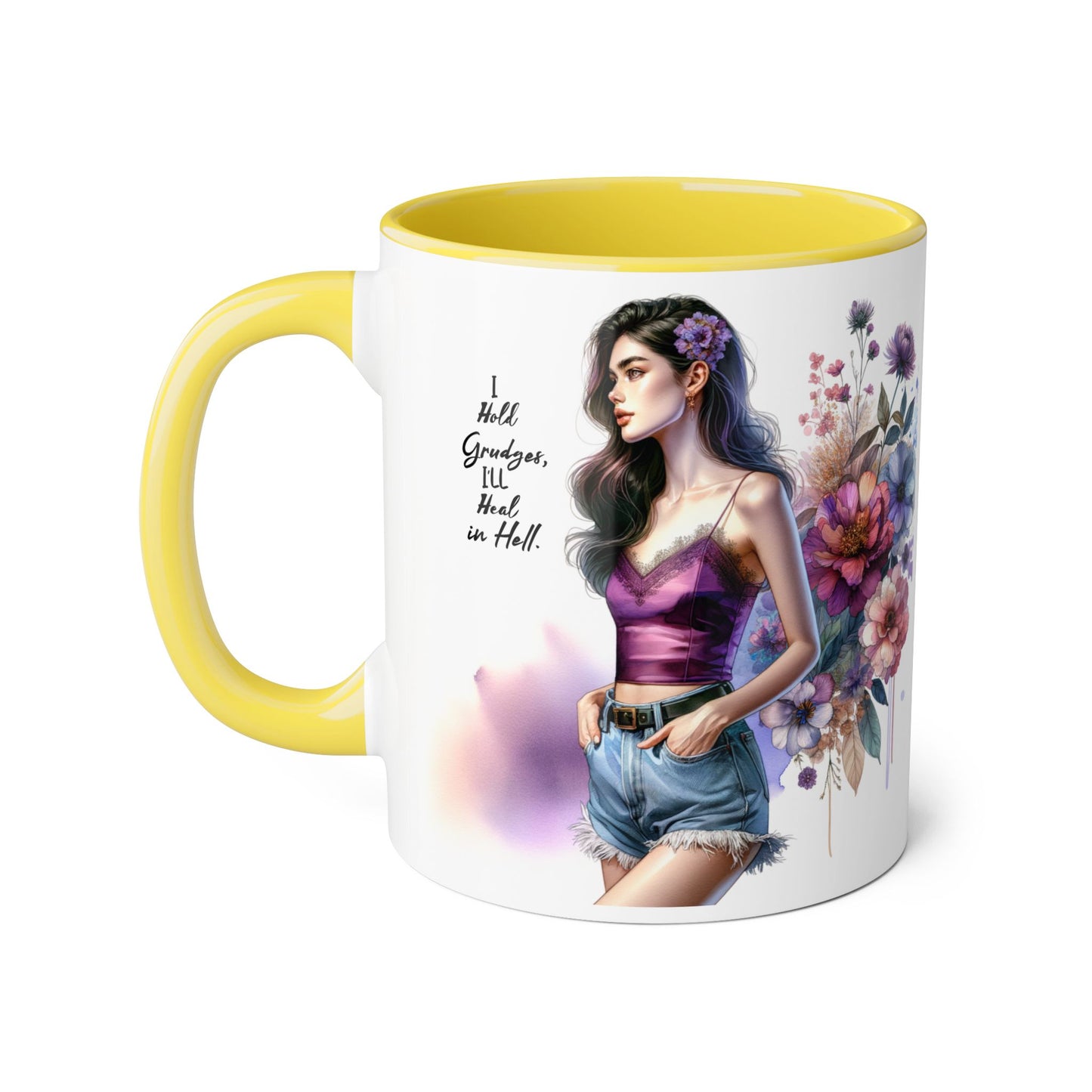 I Hold Grudges, I'll Heal in Hell Boho Floral Accent Mug - Perfect Gift for Grandmas, Coffee Lovers, Home Decor, Birthday, Mother's Day
