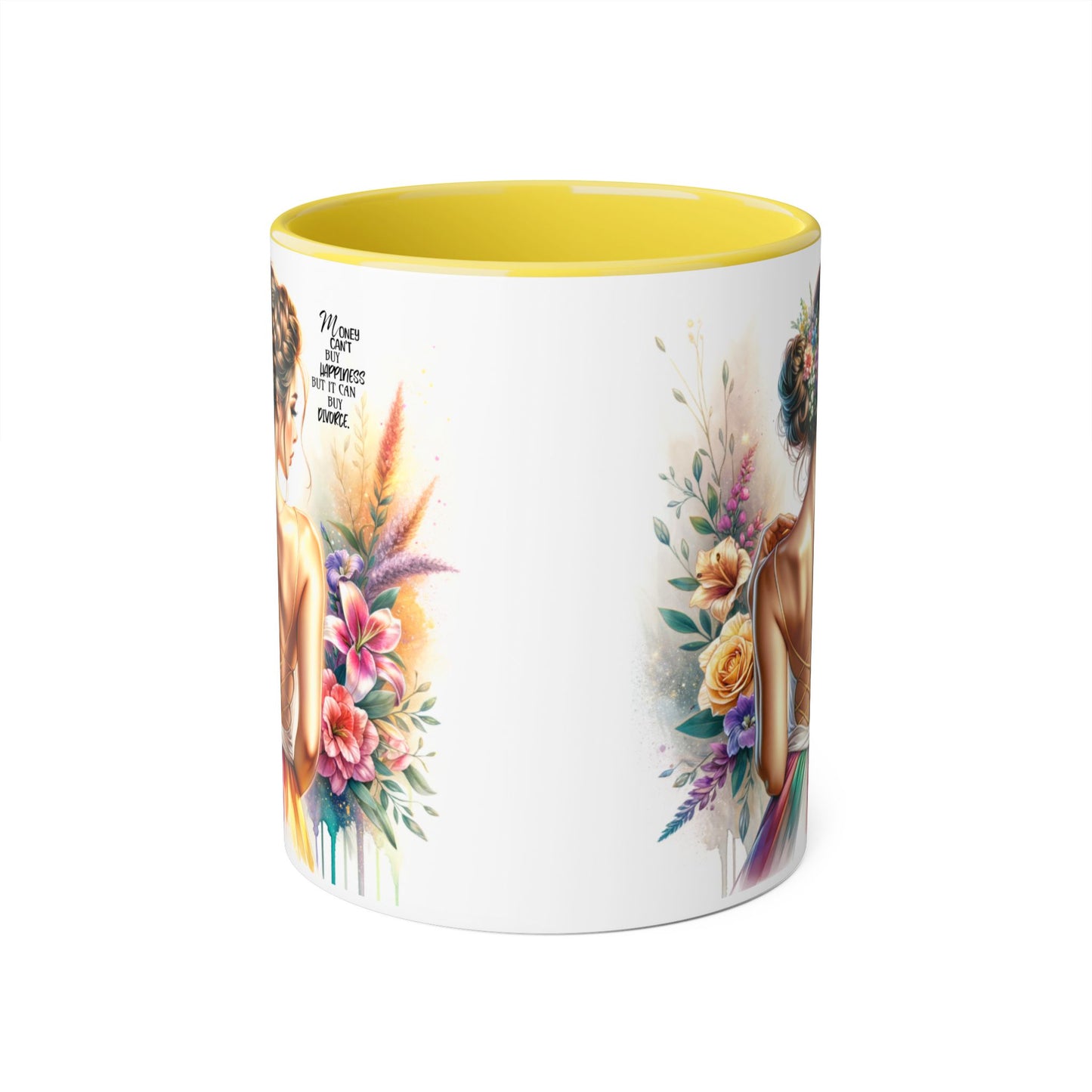 Money Can't Buy Happiness But It Can Buy Divorce Humoristic Beautiful Woman Floral Accent Mug, Inspirational Coffee Cup, Unique Gift, Art Lover Mug, Home Decor, Decorative Coffee Mug