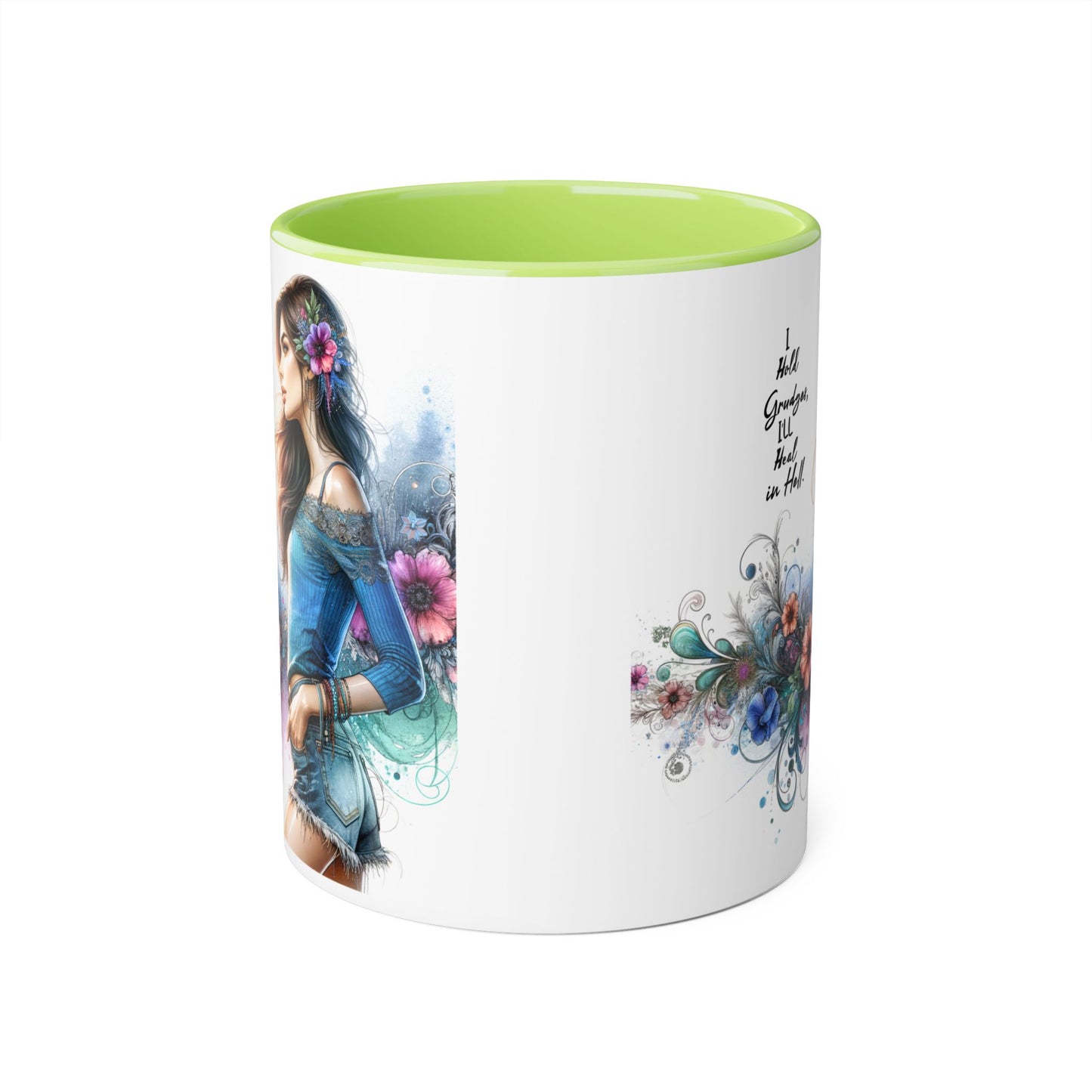 I Hold Grudges, I'll Heal in Hell Colorful Floral Accent Mug - Perfect Gift for Grandmas, Coffee Lovers, Tea Enthusiasts, Birthday & Special Occasions, Inspirational Quotes