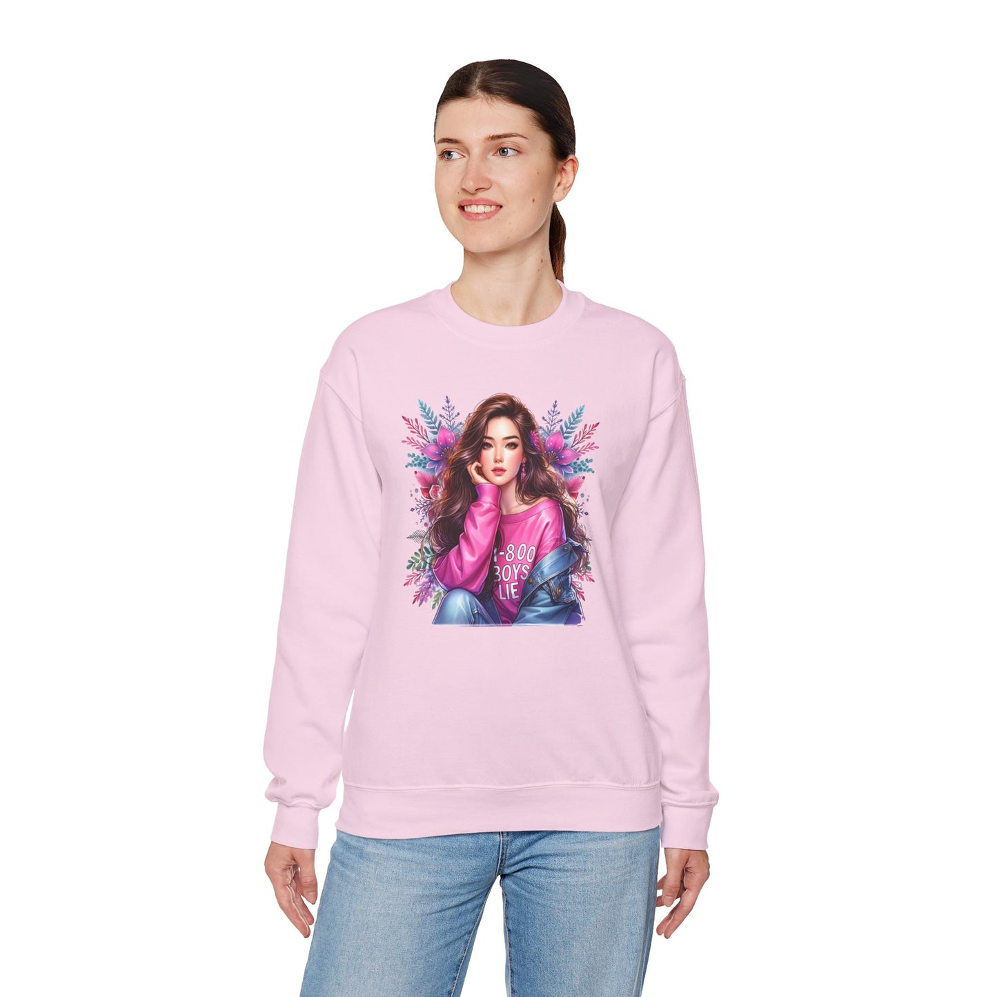 1-800-Boys-Lie Trendy Crewneck Sweatshirt - Cozy Unisex Pullover, Perfect for Casual Days, Gifts for Her, Cute Fashion Layering, Everyday Style