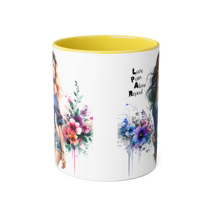 Stylish Accent Mug, Love Pain Alone Repeat Mug, Floral Design Coffee Cup, Gift for Her, Motivational Drinkware