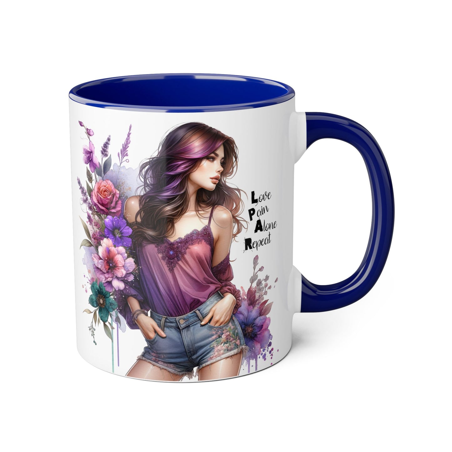 Bohemian Floral Accent Mug | Love Pain Alone Repeat Gift for Her, Inspirational Coffee Cup, Unique Home Decor, Art Mug