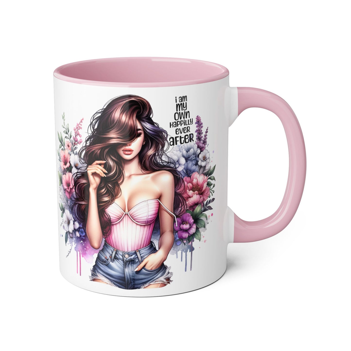 I Am My Own Happily Ever After Empowered Floral Accent Mug, Encouragement Gift for Women, Inspirational Coffee Cup, Self-Love Decor, Black Handle Mug