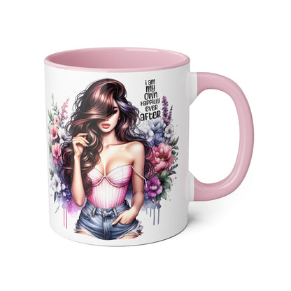 I Am My Own Happily Ever After Empowered Floral Accent Mug, Encouragement Gift for Women, Inspirational Coffee Cup, Self-Love Decor, Black Handle Mug