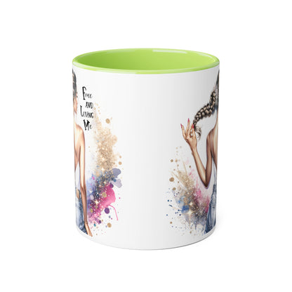 Free and Loving Me Accent Mug, Empowering Coffee Cup, Inspirational Gift, Unique Women’s Mug, Morning Motivation