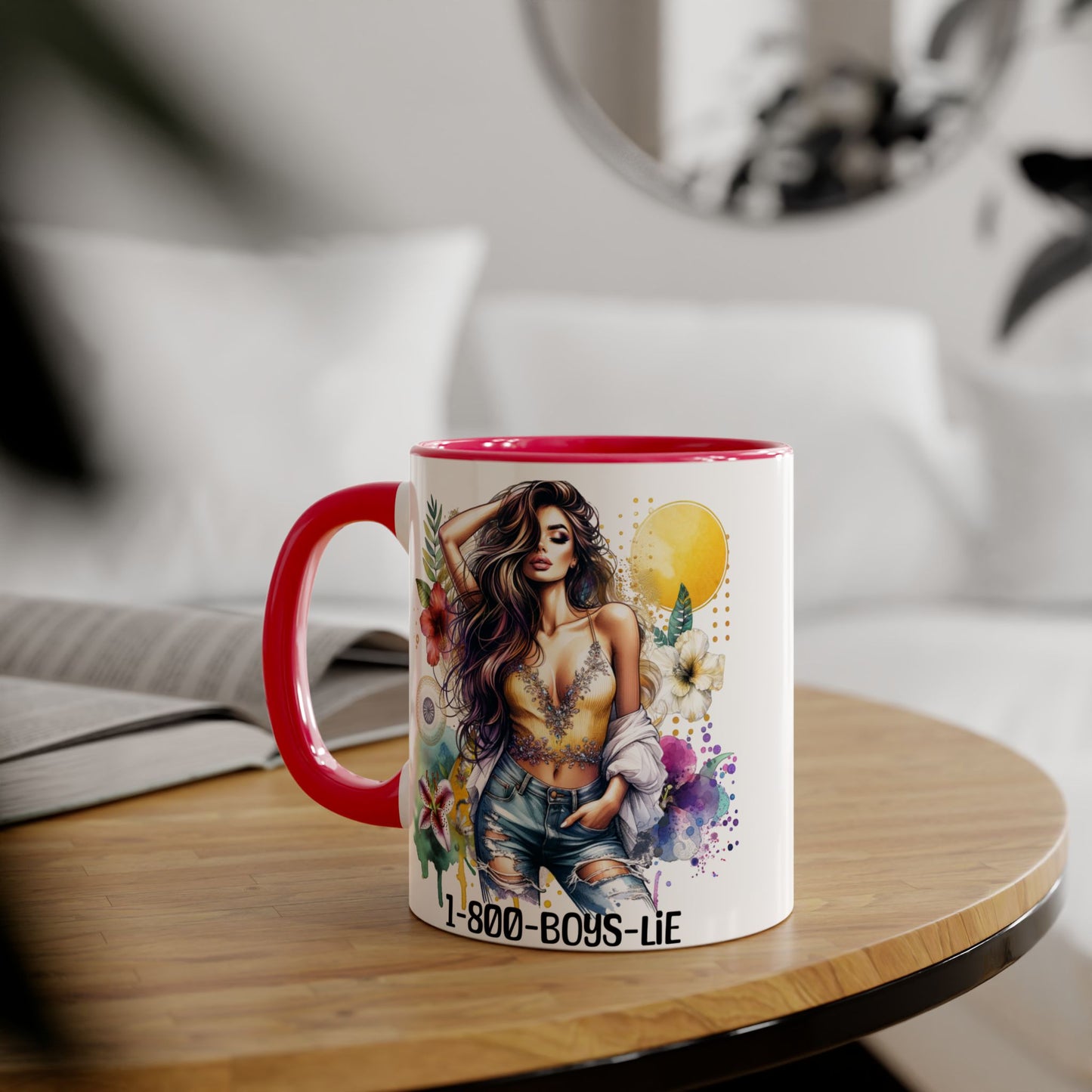 Vibrant Floral Accent Mug, 1-800-Boys-Lie Coffee Cup, Unique Art Mug, Gift for Her, Coffee Lover's Essentials