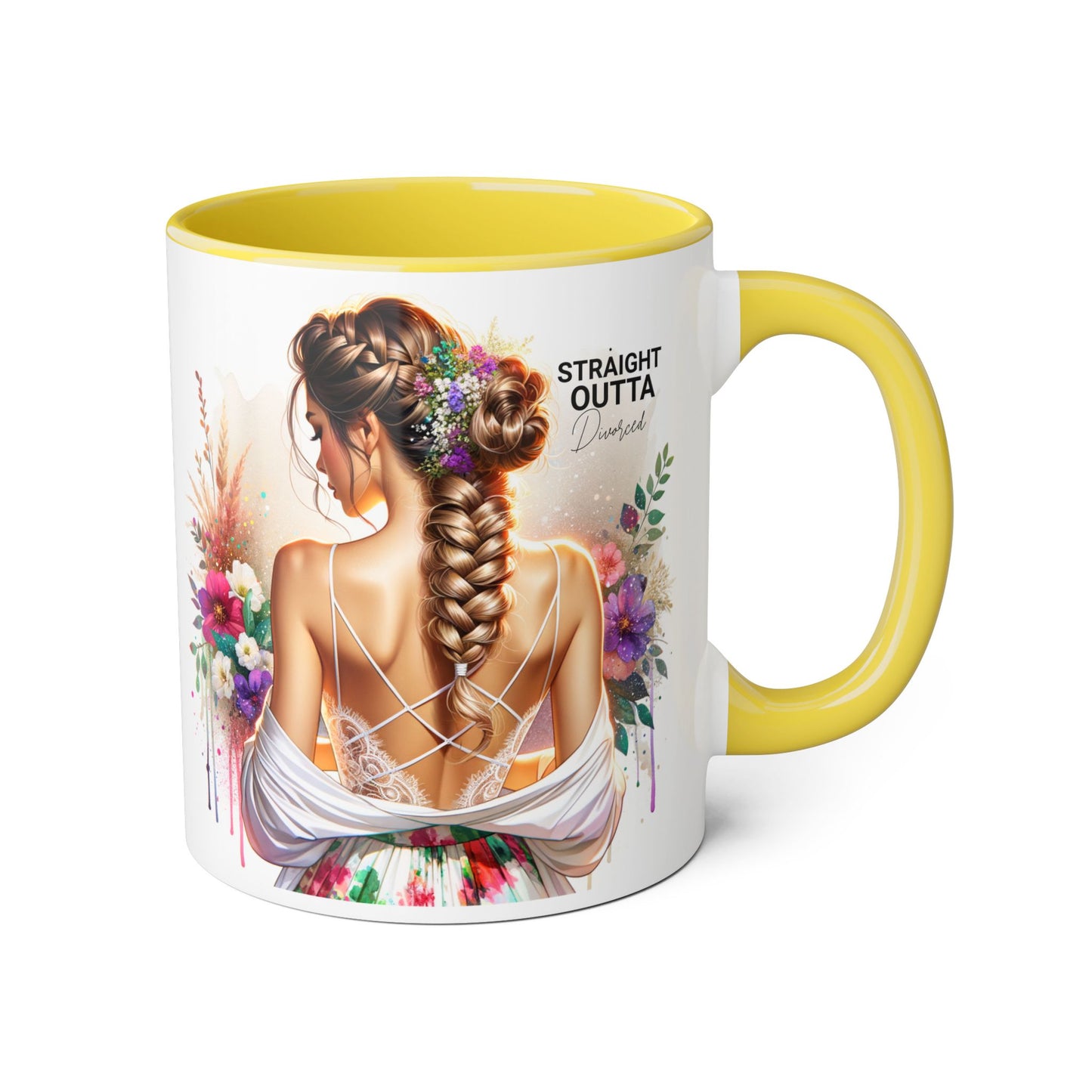 Straight Outta Divorced Humoristic Elegant Floral Accent Mug - Straight Outta Inspired Design, Coffee Cup, Gift for Her, Home Decor, Unique Drinkware, Birthday