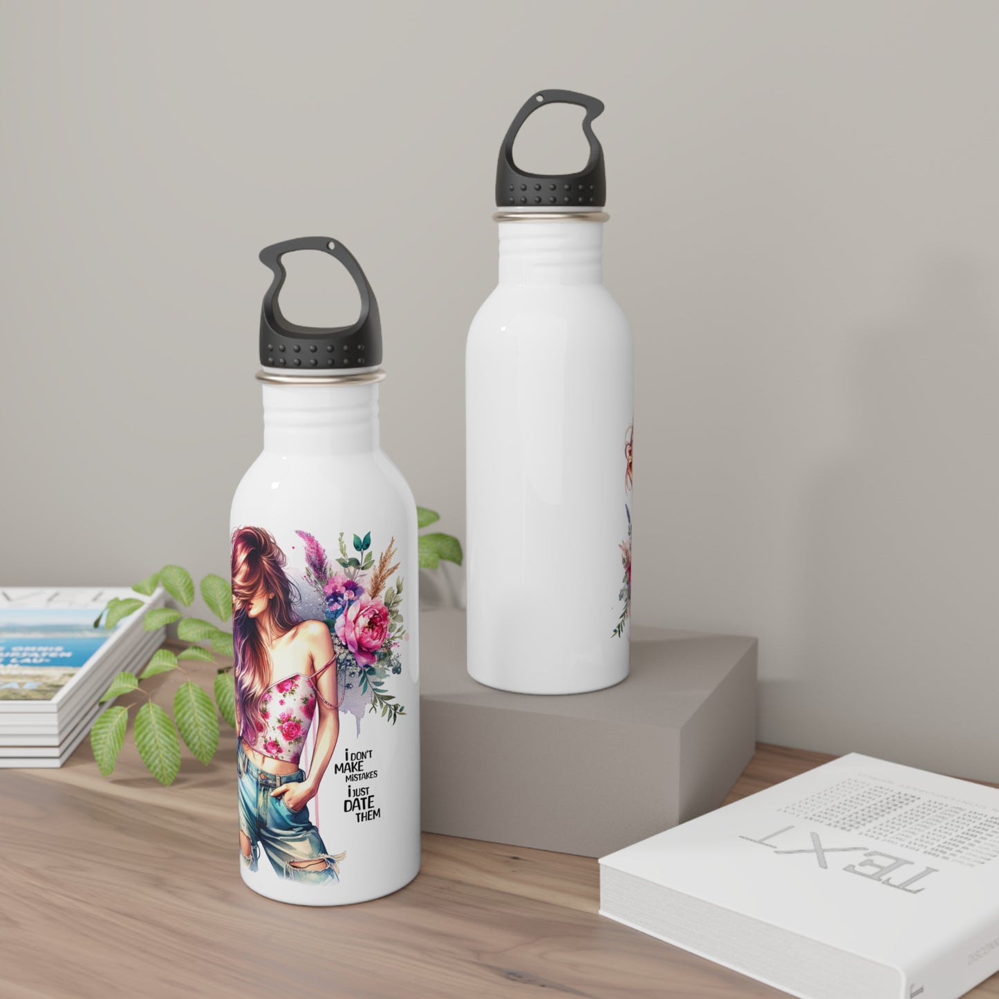 I Don't Make Mistakes, I Date Them Floral Art Water Bottle, Eco-Friendly Travel Mug, Personalized Gift for Her, Reusable Sports Bottle, Date Night Accessory