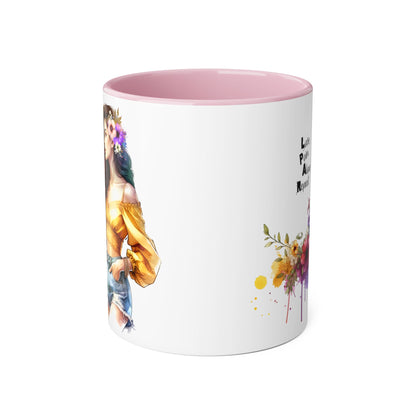 Colorful Floral Accent Mug, Love Pain Alone Repeat, Inspirational Coffee Cup, Gift for Friends, Art Lover Mug