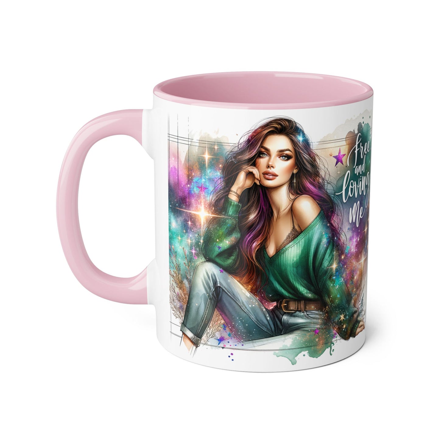Mystical Art Accent Mug - Free and Loving Me, Unique Gift, Coffee Lover, Inspirational Decor, Fantasy Themed