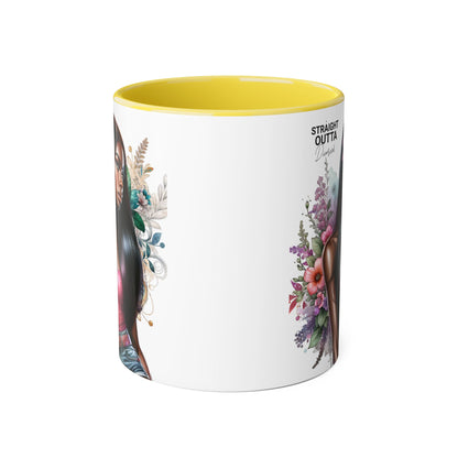 Straight Outta Divorced Humoristic Vibrant Statement Mug, Black Handle Coffee Cup, Floral Art Beverage Mug, Gift for Her, Inspirational Drinkware, Birthday Mug