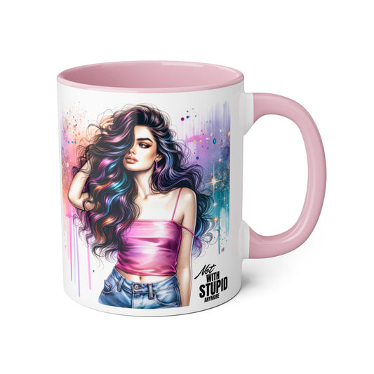 Not With Stupid Anymore Humoristic Colorful Stupid Quote Mug, Trendy Coffee Cup, Fun Gift for Her, Unique Art Mug, Perfect for Birthdays, Inspirational Drinkware