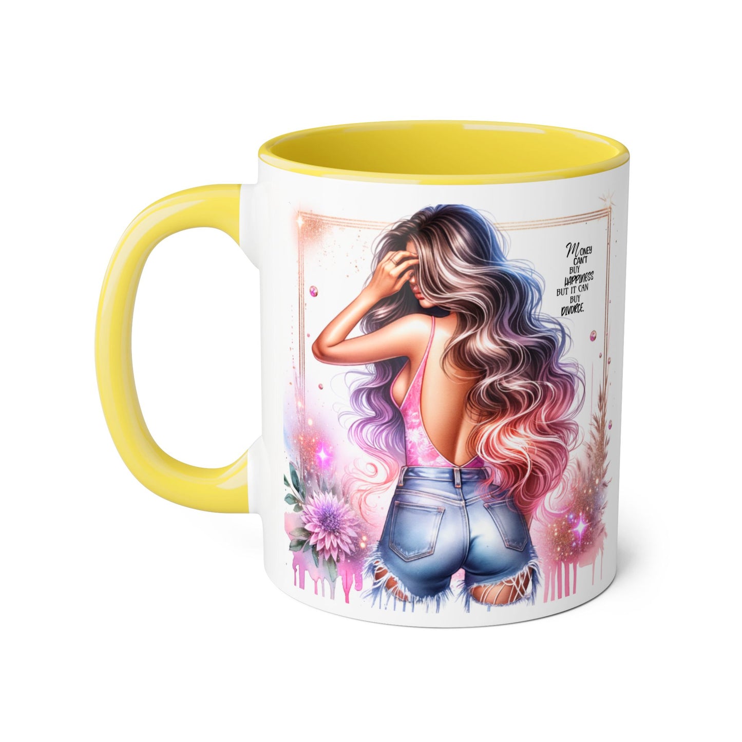Money Can't Buy Happiness But It Can Buy Divorce Humoristic Gorgeous Floral Accent Mug, Inspirational Coffee Cup, Perfect Gift for Her, Girl Boss Mug, Motivational Drinkware
