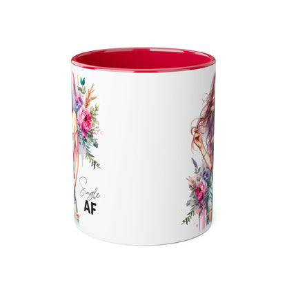 Single AF Floral Accent Mug, 11oz Coffee Cup, Gift for Singles, Cute Tea Mug, Kitchen Decor, Self-Love