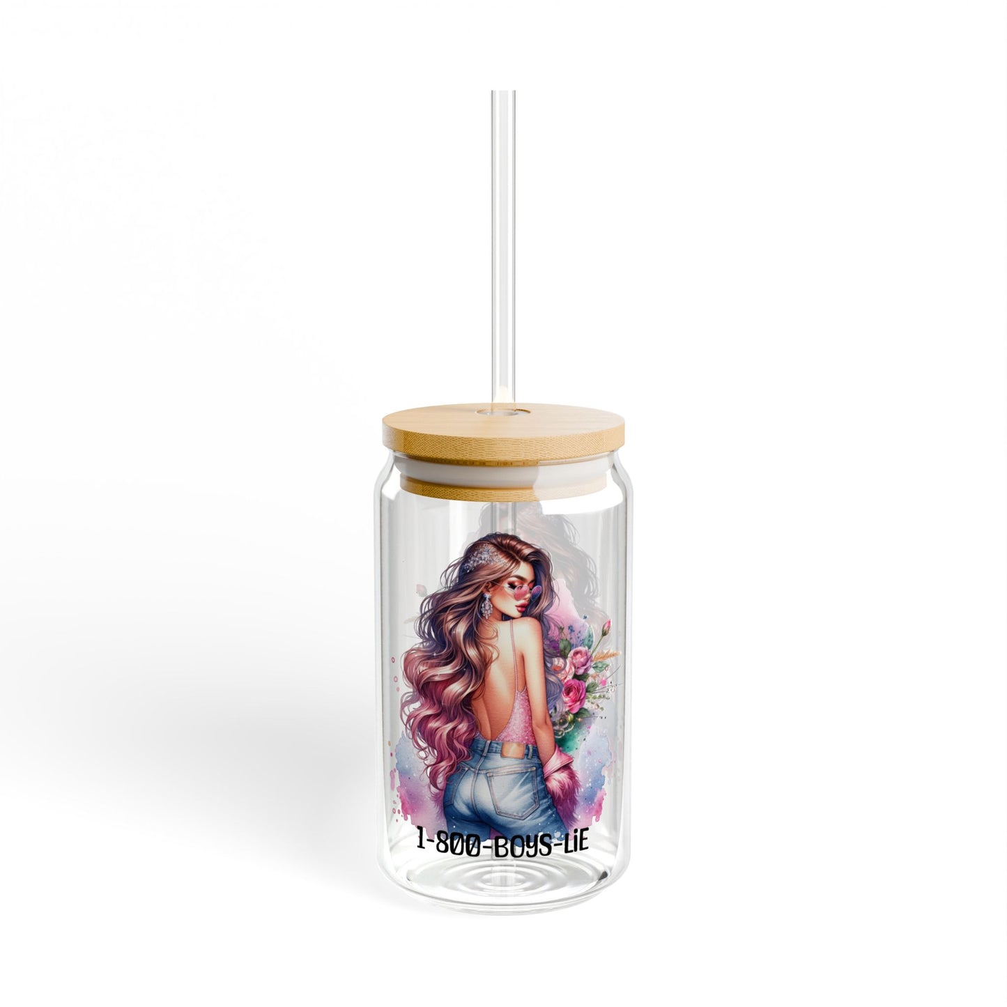 1-800-Boys-Lie Chic Sipper Glass with Straw, Trendy Beverage Container, Perfect Gift for Friends, Eco-Friendly Glass, 1-800-BOYS-LIE