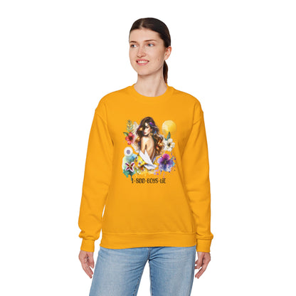 1-800-Boys-Lie Bohemian Floral Crewneck Sweatshirt, Trendy Oversized Sweater, Unique Gift for Her, Cozy Fall Apparel, Birthday & Casual Wear
