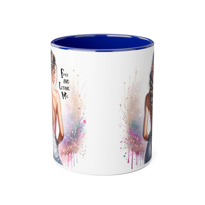 Empowerment Accent Mug, 11oz - Free And Loving Me Design, Inspirational Gift, Coffee Lovers, Self-Love, Artistic Home Decor, Feminine Vibe