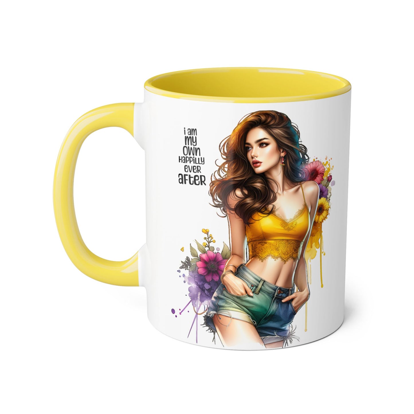 I Am My Own Happily Ever After Empowering Accent Mug, Inspirational Coffee Cup, Self-Love Gift, Vibrant Artwork Mug, Unique Floral Design, Cute Kitchen Decor