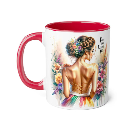 Free and Loving Me Empowering Quote Accent Mug, Inspirational Coffee Mug, Floral Design Mug, Unique Gift for Women, Motivational Drinkware