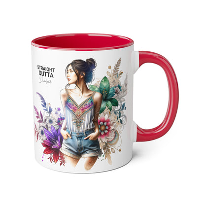 Straight Outta Divorced Humoristic Vibrant Accent Mugs, 11oz - Perfect for Gifts, Home Decor, Coffee Lovers, Birthdays, and Celebrations